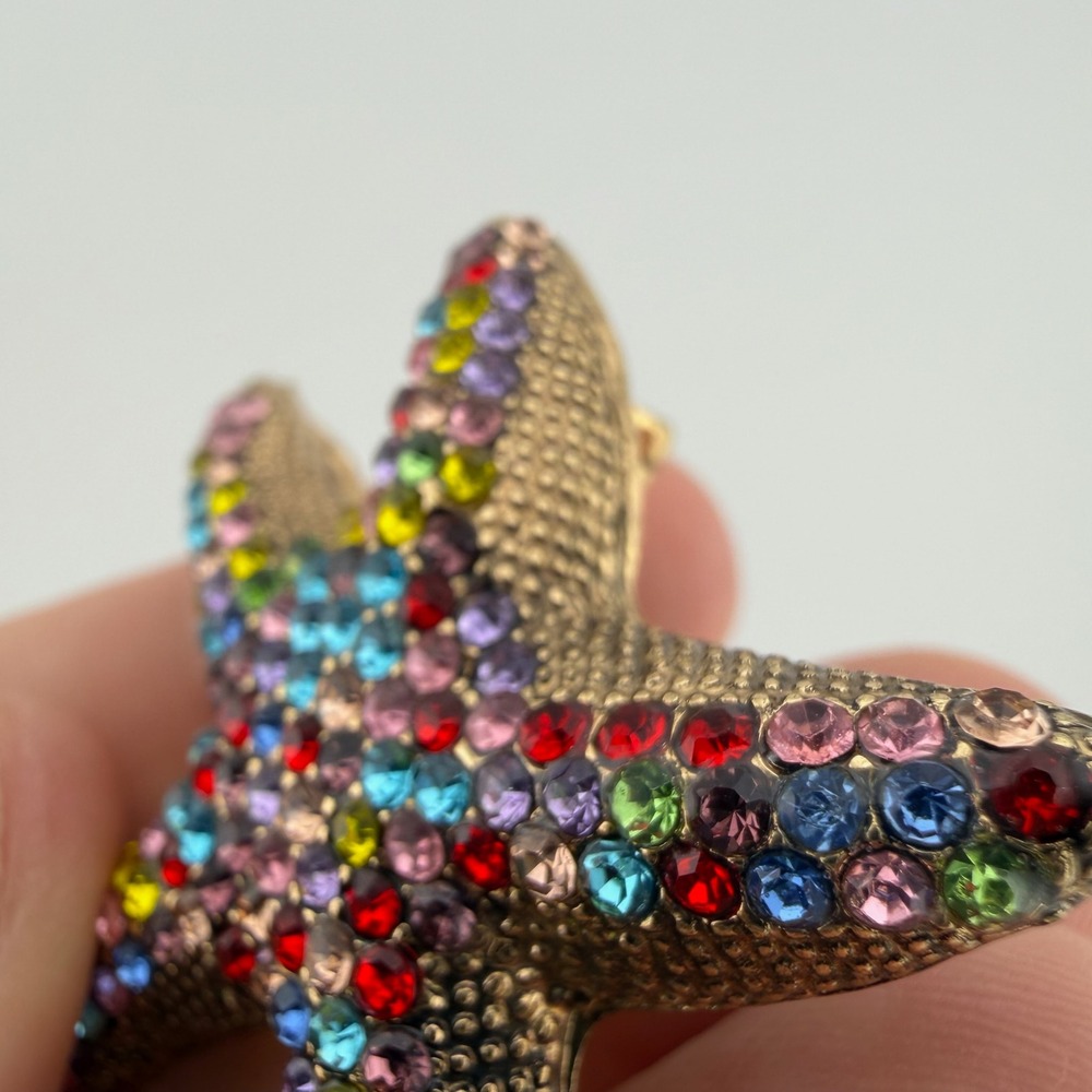 Small Multi-Color Starfish Rhinestone Gold Tone Brooch Pin - Picture 3 of 5